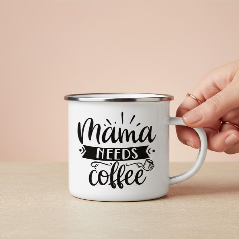 Mama Needs Coffee Enamel Camp Mug, 12oz Camper Mug, Gift for Mom