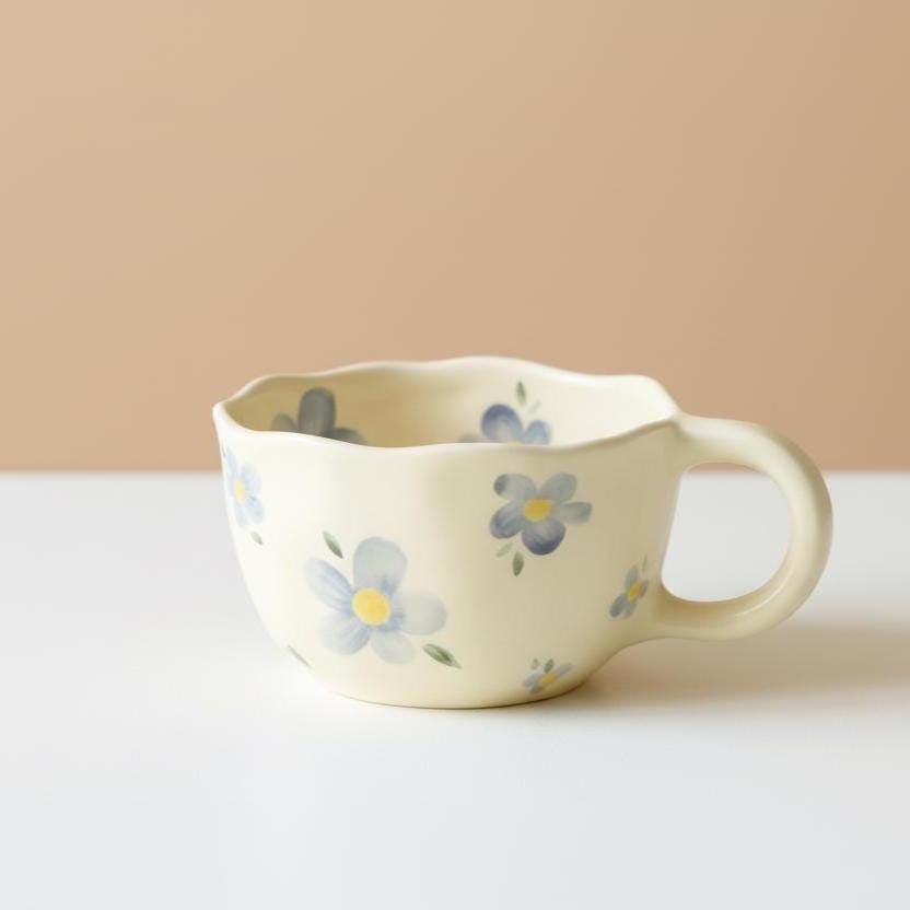 Handmade Floral Cream Ceramic Mug | Ceramic Mugs