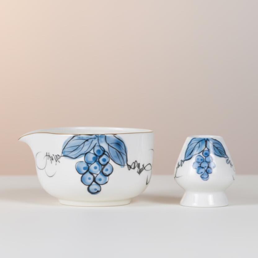 Handmade Blueberry Matcha Tea Set | Ceramic Bowls, Matcha Bowl 450ml