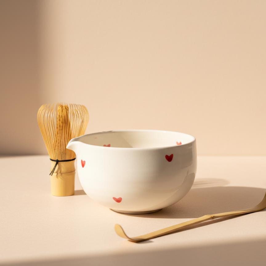 Hand-made 4pc Heart Matcha Tea Set | Ceramic Bowls, Matcha Bowl 450ml