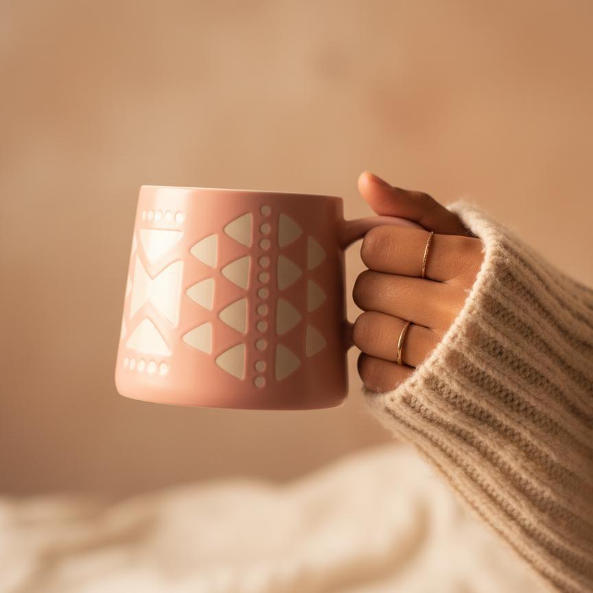 Handmade Pink Funky Geometric Mug