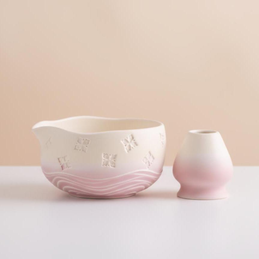 Hand-made 8pc Light Pink Matcha Tea Set | Ceramic Bowls, Matcha Bowl 450ml