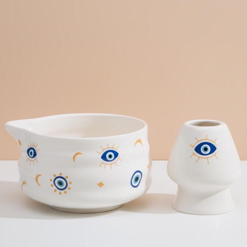 Handmade 2pc Blue Evil Eye Matcha Set | Ceramic Bowls, Matcha Bowl 450ml