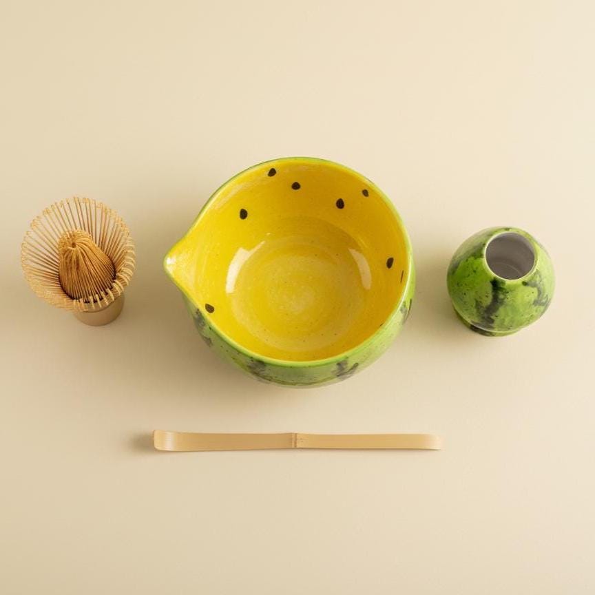 Hand-made 8pc Yellow Melon Matcha Set | Ceramic Bowls, Matcha Bowl 450ml