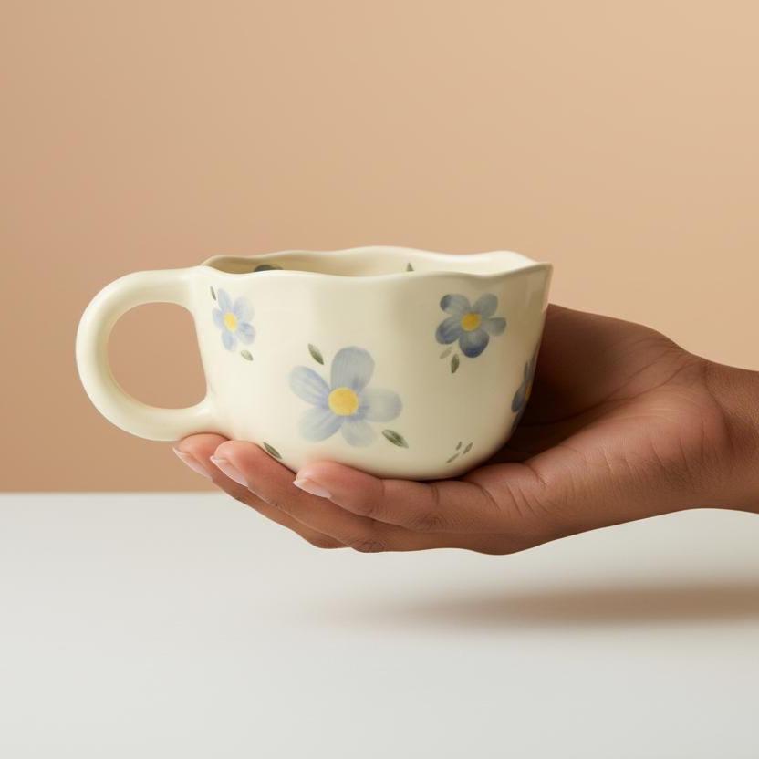 Handmade Floral Cream Ceramic Mug | Ceramic Mugs