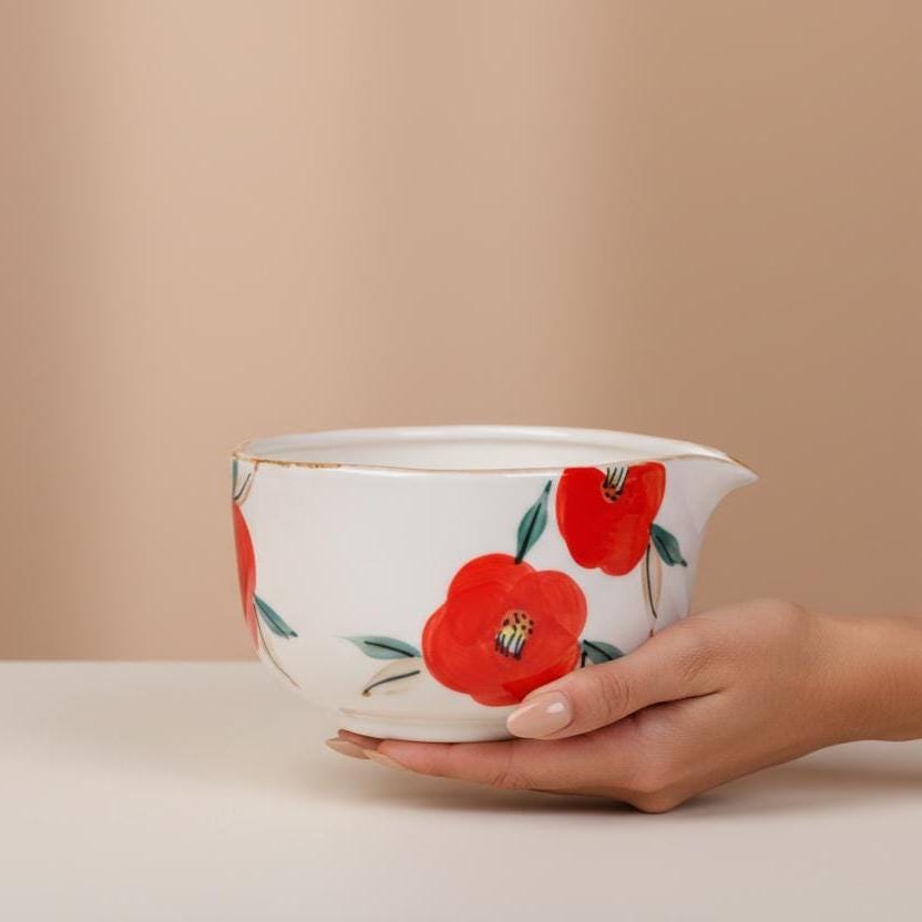 Handmade Red Flower Matcha Tea Set | Ceramic Bowls, Matcha Bowl 450ml