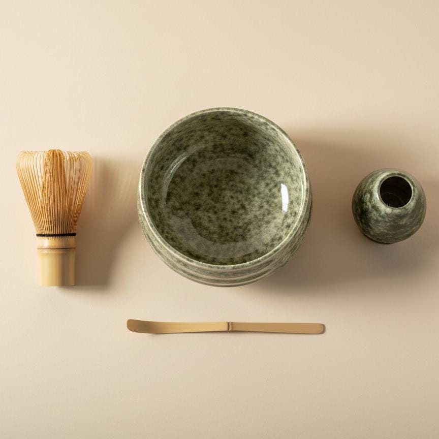 Handmade Speckled Green Matcha Tea Set | Ceramic Bowls, Matcha Bowl 450ml