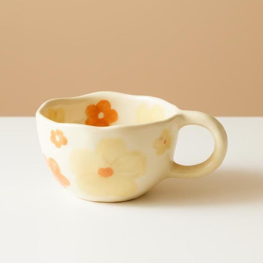 Handmade Floral Cream Ceramic Mug | Ceramic Mugs