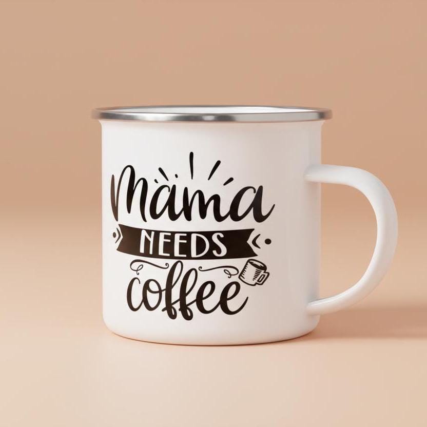 Mama Needs Coffee Enamel Camp Mug, 12oz Camper Mug, Gift for Mom