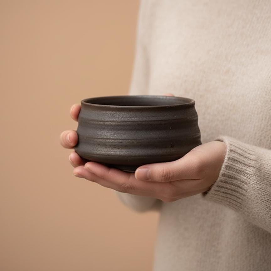 Handmade 4pc Rustic Brown Matcha Tea Set | Ceramic Bowl, Matcha Bowls 450ml