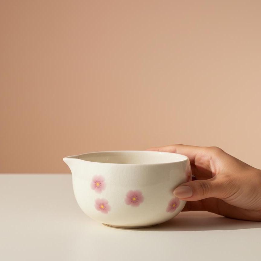 Handmade 4pc Blossom Matcha Tea Set | Ceramic Bowls, Matcha Bowl 450ml