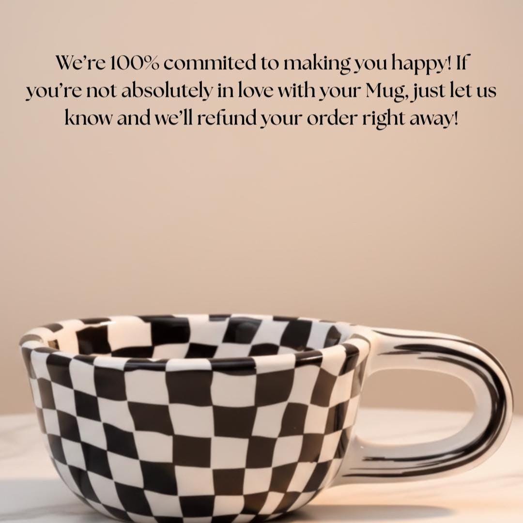 Checkerboard Ceramic Mug, Bold Retro Coffee Cup, Oversized Handle, 12 oz Capacity