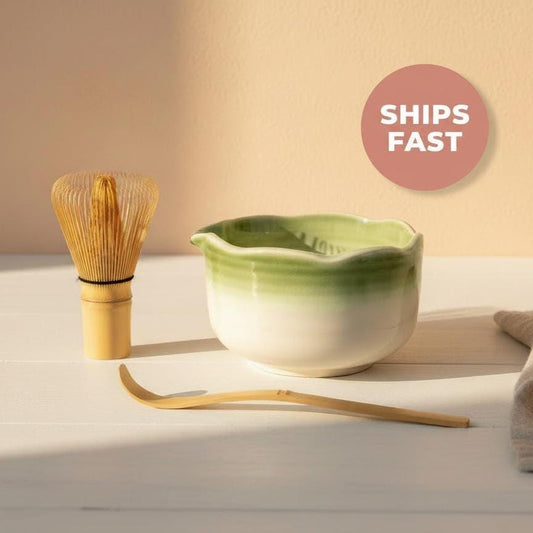 Handmade 4pc Green Matcha Tea Set | Ceramic Bowls, Matcha Bowl 450ml