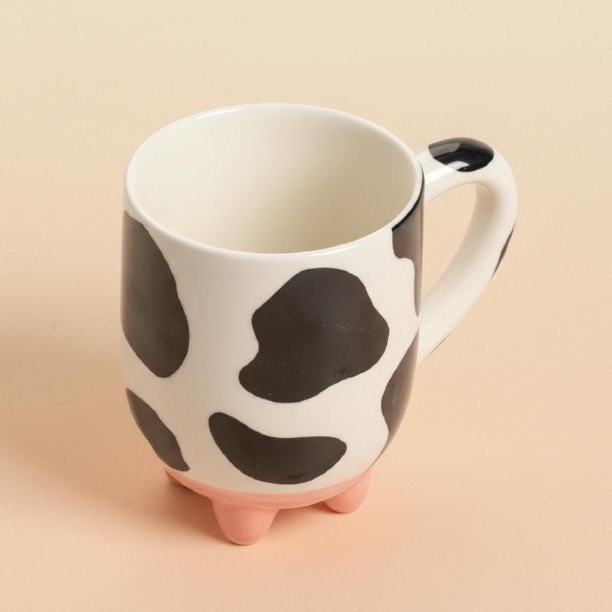 Handmade Cow Print Coffee Mug | Animal Pattern Coffee Cup, Gift for Her