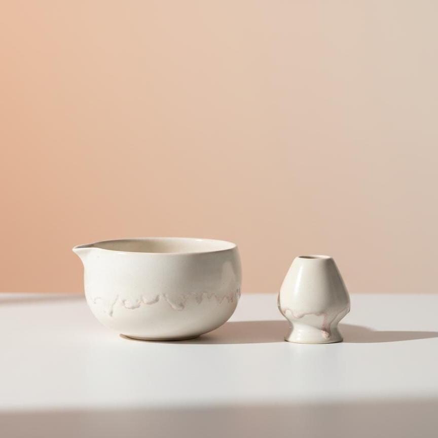 Handmade 4pc White Matcha Tea Set | Ceramic Bowls, Matcha Bowl 450ml