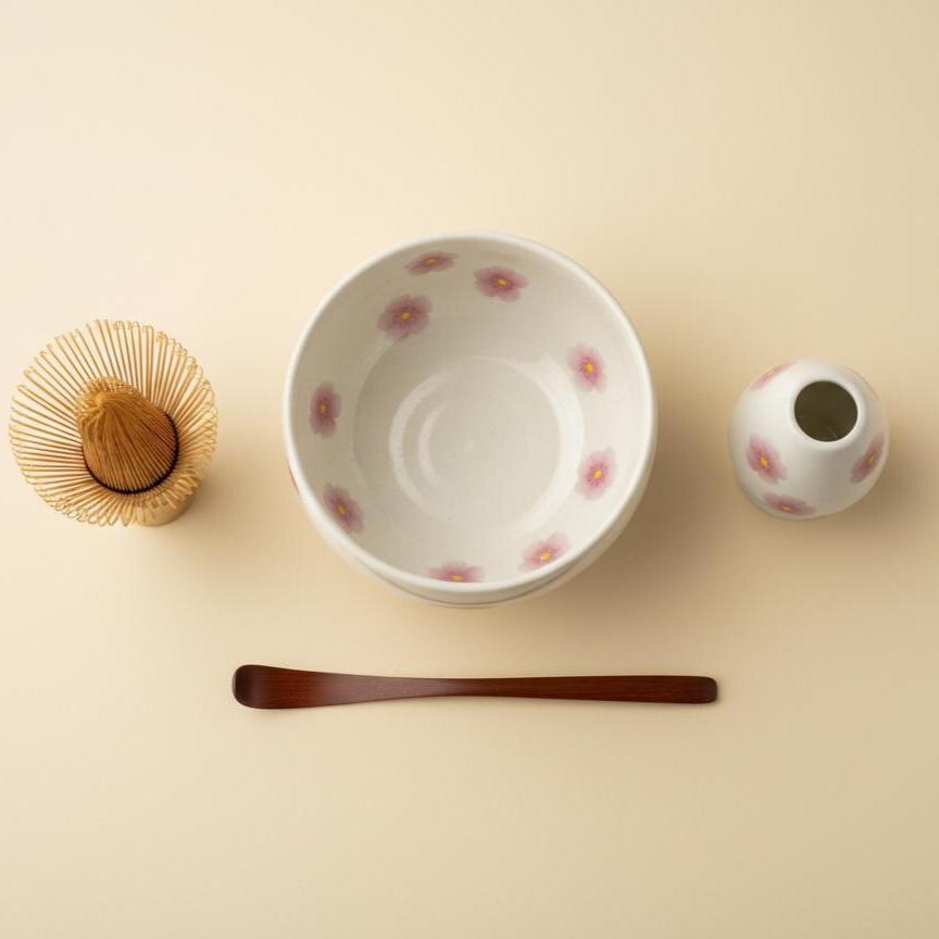Handmade 4pc Blossom Matcha Tea Set | Ceramic Bowls, Matcha Bowl 450ml