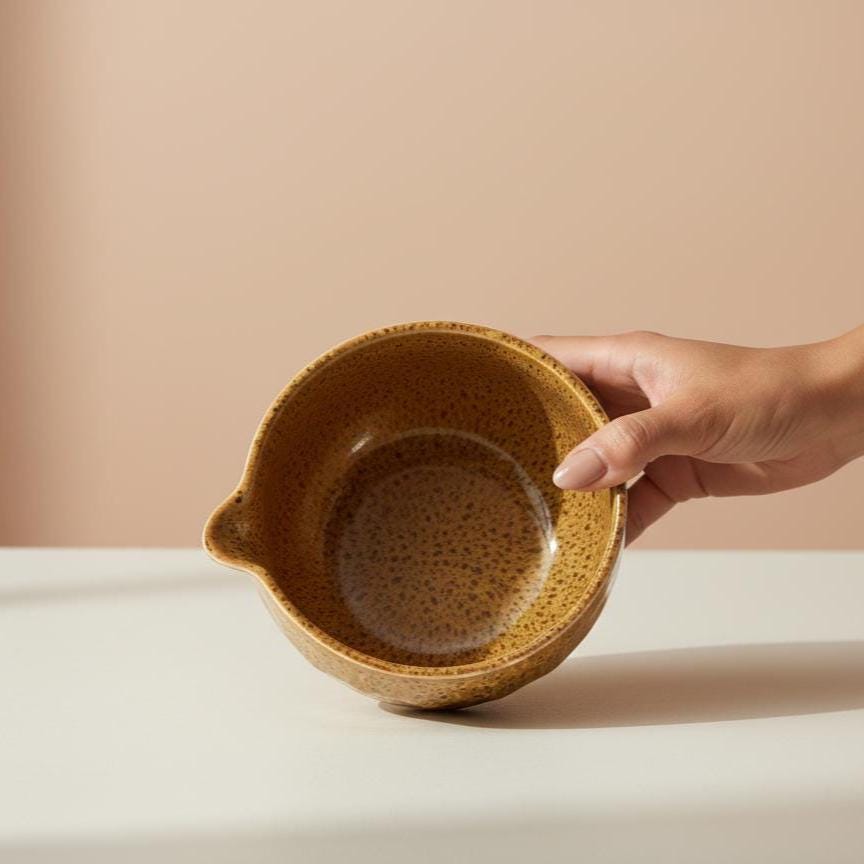 Handmade 4pc Honey Amber Matcha Tea Set | Ceramic Bowls, Matcha Bowl 450ml