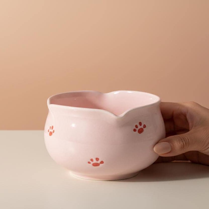Pink Cat Paw Matcha Set | Ceramic Bowl, Whisk, Scoop, Holder