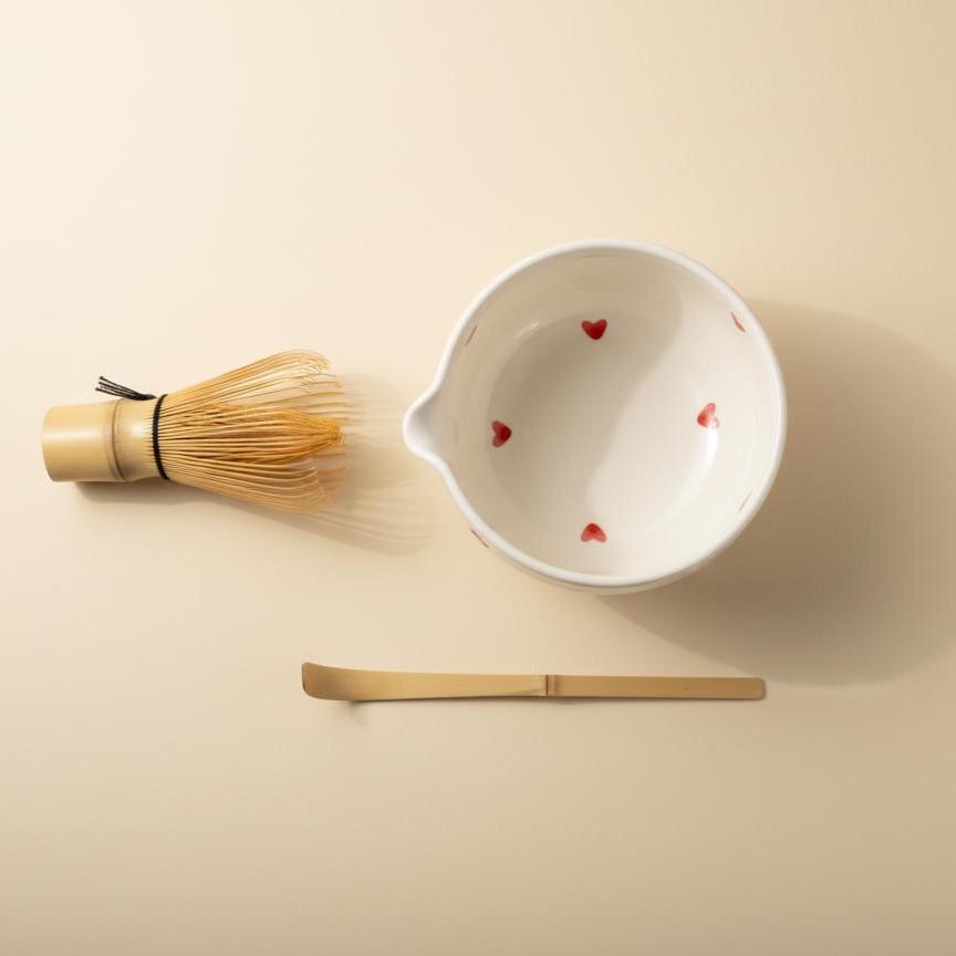 Hand-made 4pc Heart Matcha Tea Set | Ceramic Bowls, Matcha Bowl 450ml