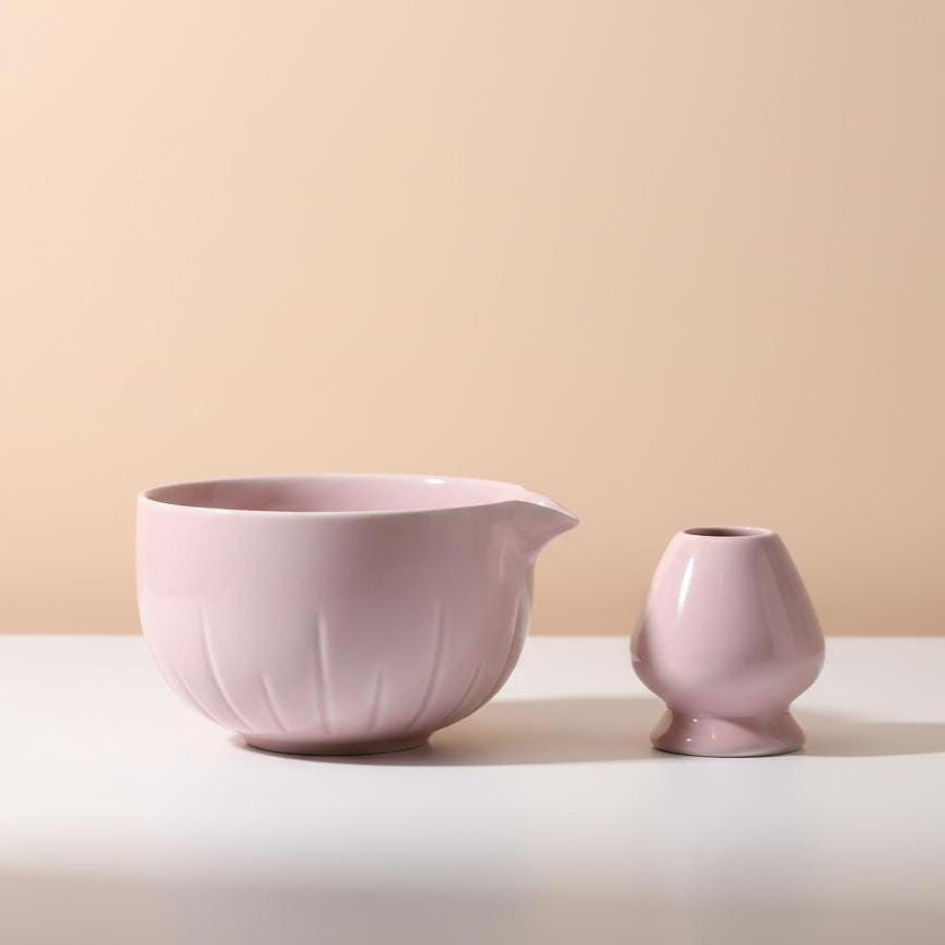 Handmade 4pc Soft Pink Matcha Tea Set | Ceramic Bowl, Matcha Bowls 450ml