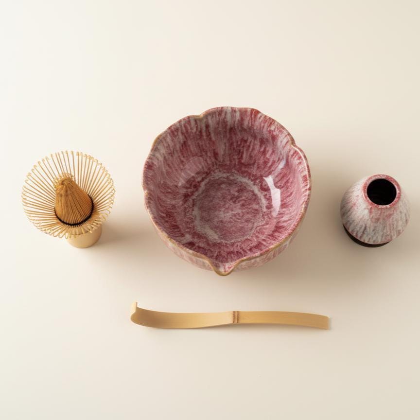 Handmade 4pc Pink Funky Matcha Tea Set | Ceramic Bowls, Matcha Bowl 450ml