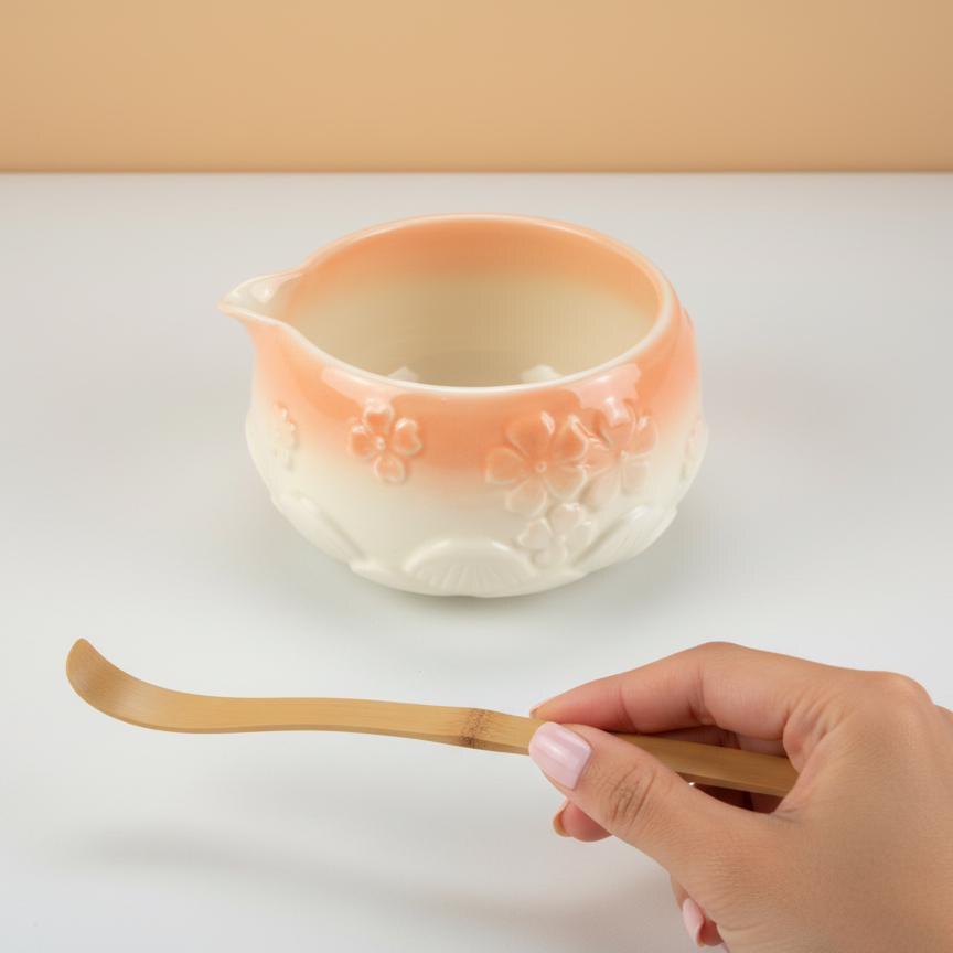 Handmade 4pc Peach Matcha Tea Set | Ceramic Bowls, Matcha Bowl 450ml