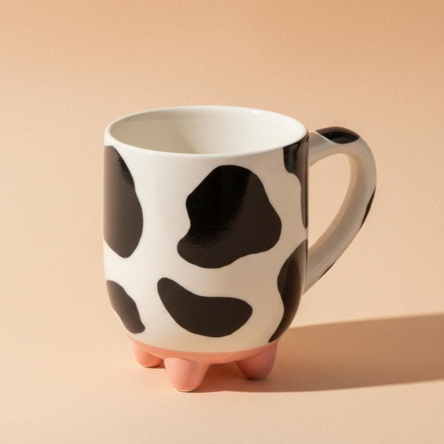 Handmade Cow Print Coffee Mug | Animal Pattern Coffee Cup, Gift for Her