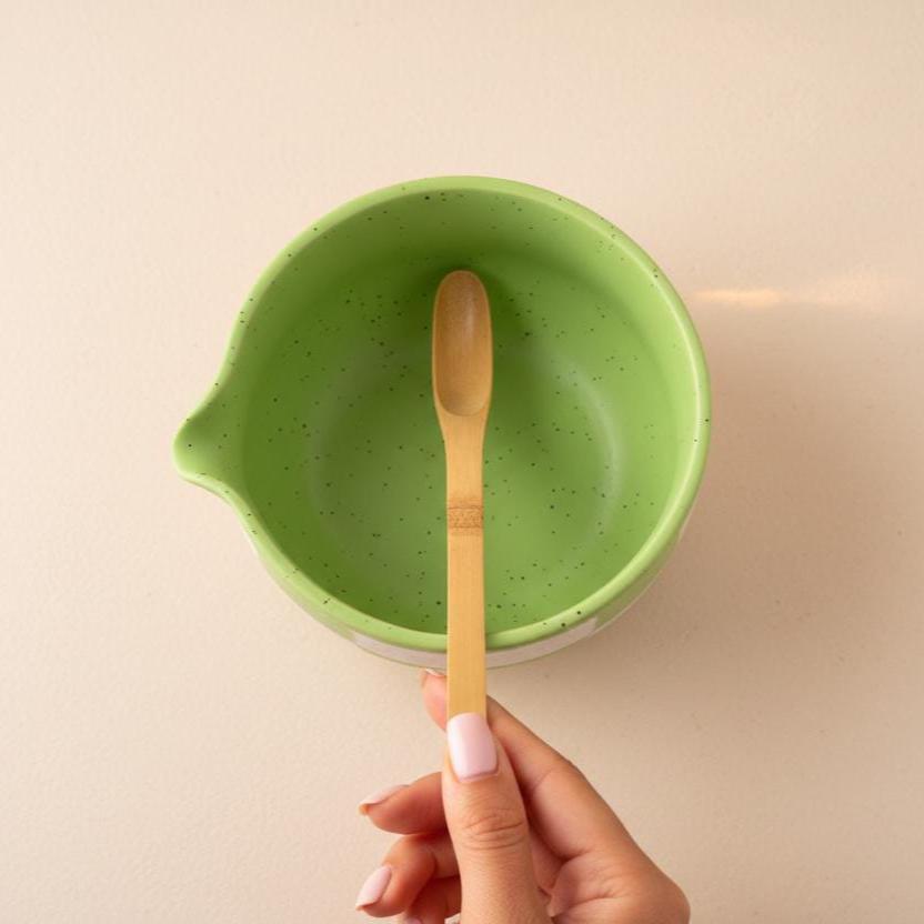 Handmade 4pc Green Checkered Matcha Tea Set | Ceramic Bowls, Matcha Bowl 450ml