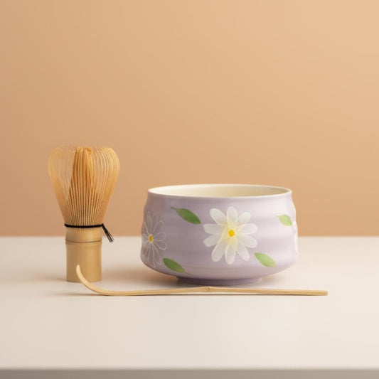Handmade 4pc Lavender Matcha Tea Set | Ceramic Bowl, Matcha Bowls 450ml