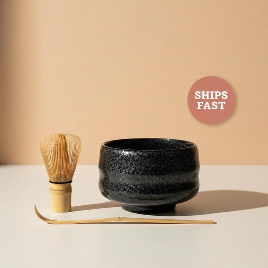Handmade 4pc Black Funky Matcha Tea Set | Ceramic Bowls, Matcha Bowl 450ml