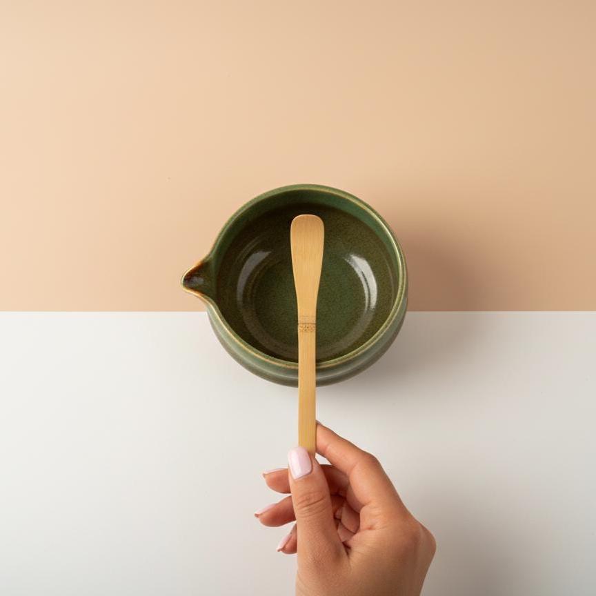 Handmade 4pc Rustic Green Matcha Tea Set | Ceramic Bowls, Matcha Bowl 450ml