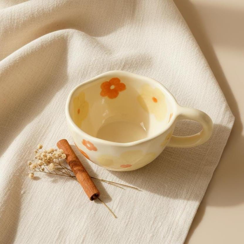 Handmade Floral Cream Ceramic Mug | Ceramic Mugs