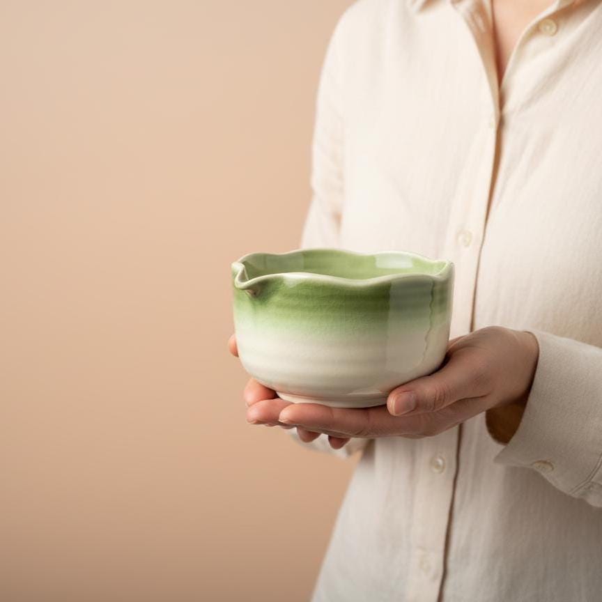 Handmade 4pc Green Matcha Tea Set | Ceramic Bowls, Matcha Bowl 450ml
