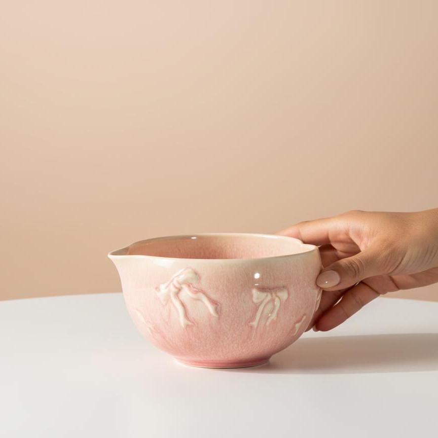 Handmade 2pc Pink Bow Matcha Set | Ceramic Bowls, Matcha Bowl 450ml