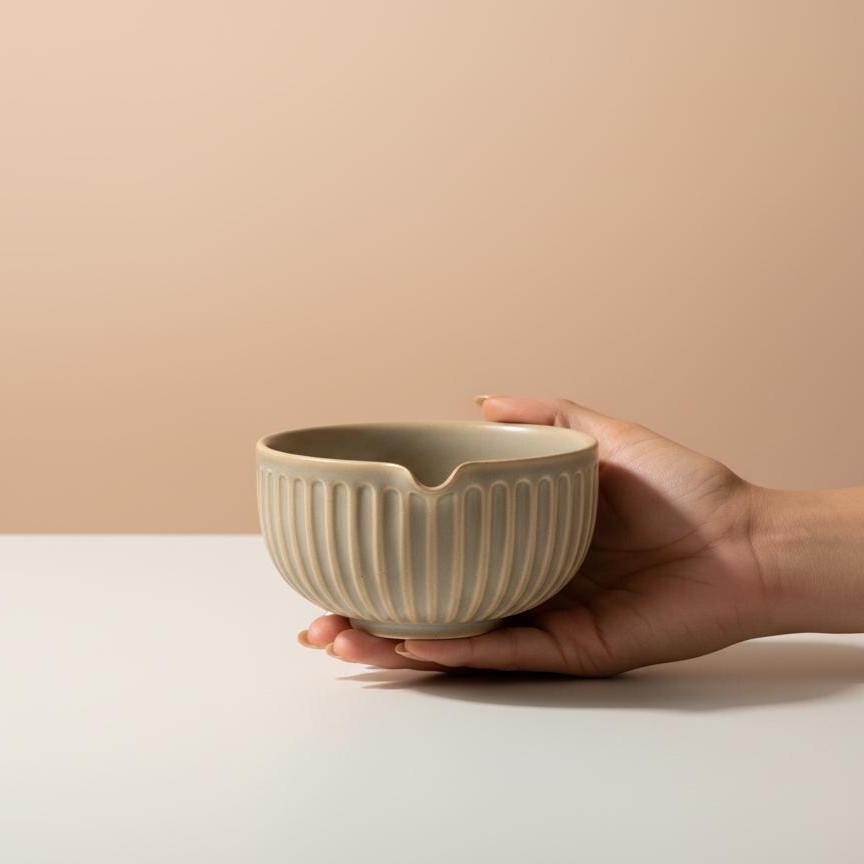 Handmade 4pc Beige Matcha Tea Set | Ceramic Bowls, Matcha Bowl 450ml