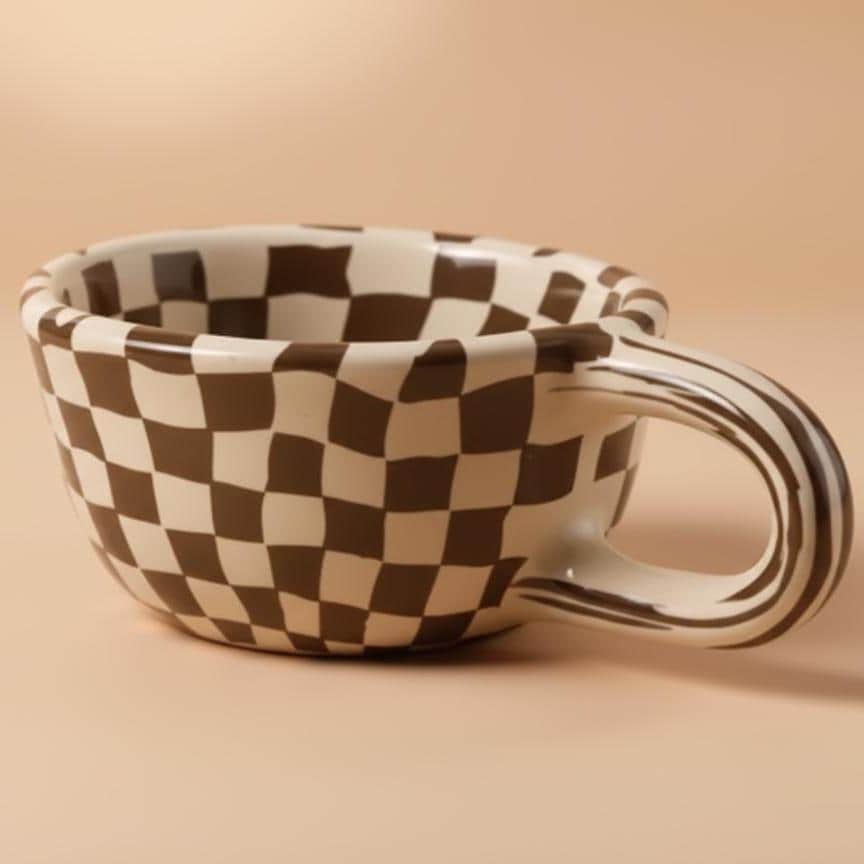 Hand-made Checkered Brown Coffee Mug | Ceramic Mug