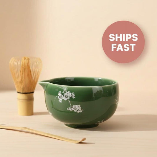 Handmade 4pc Emerald Green Matcha Tea Set | Ceramic Bowls, Matcha Bowl 450ml