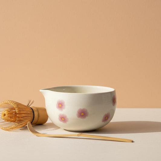Handmade 4pc Blossom Matcha Tea Set | Ceramic Bowls, Matcha Bowl 450ml