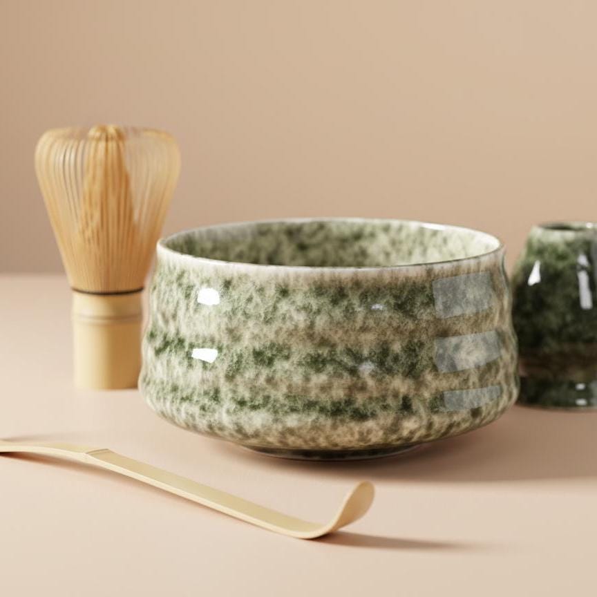 Handmade Speckled Green Matcha Tea Set | Ceramic Bowls, Matcha Bowl 450ml