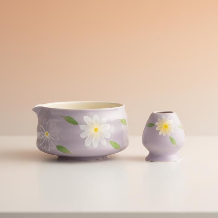 Handmade 4pc Lavender Matcha Tea Set | Ceramic Bowl, Matcha Bowls 450ml
