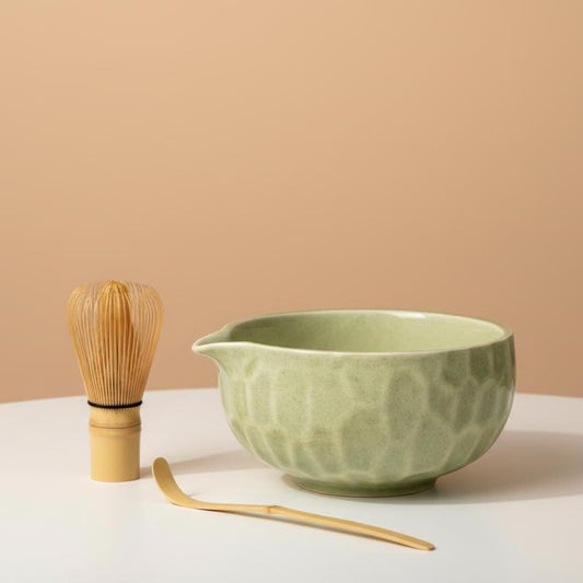 Sage Green Ceramic Matcha Bowl Set, Japanese Tea Whisk Holder, Bamboo Scoop