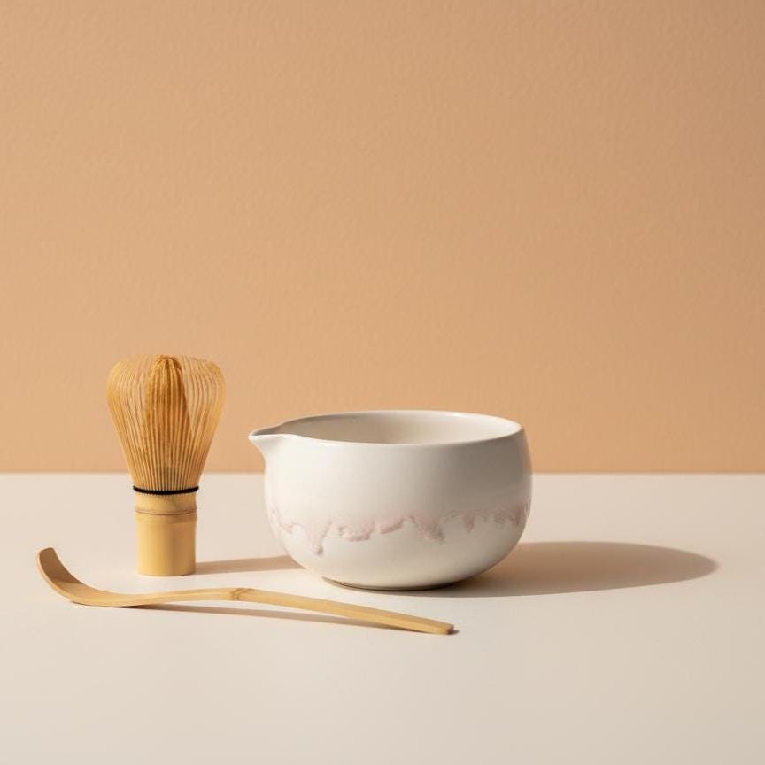 Handmade 4pc White Matcha Tea Set | Ceramic Bowls, Matcha Bowl 450ml