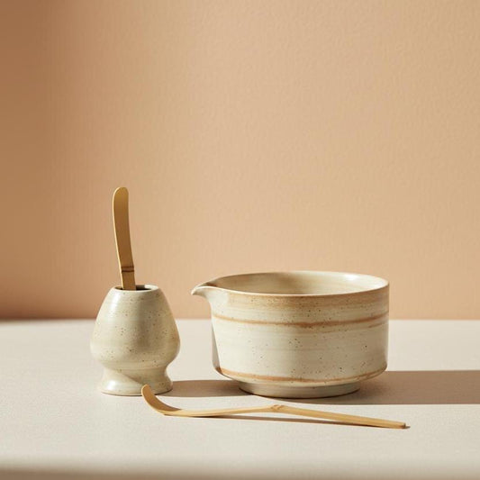 Handmade Rustic Beige Matcha Tea Set | Ceramic Bowls, Matcha Bowl 450ml