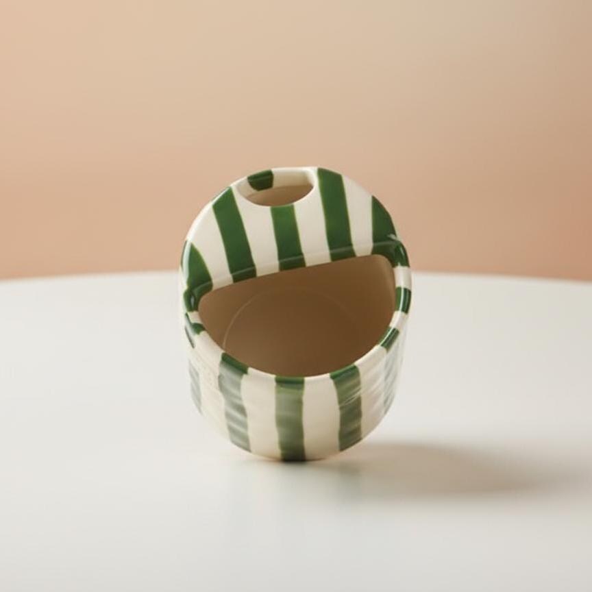 Hand-made Green Striped Coffee Mug | Ceramic mug