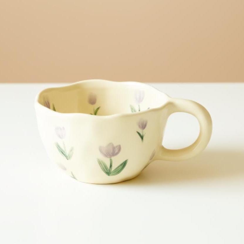 Handmade Floral Cream Ceramic Mug | Ceramic Mugs
