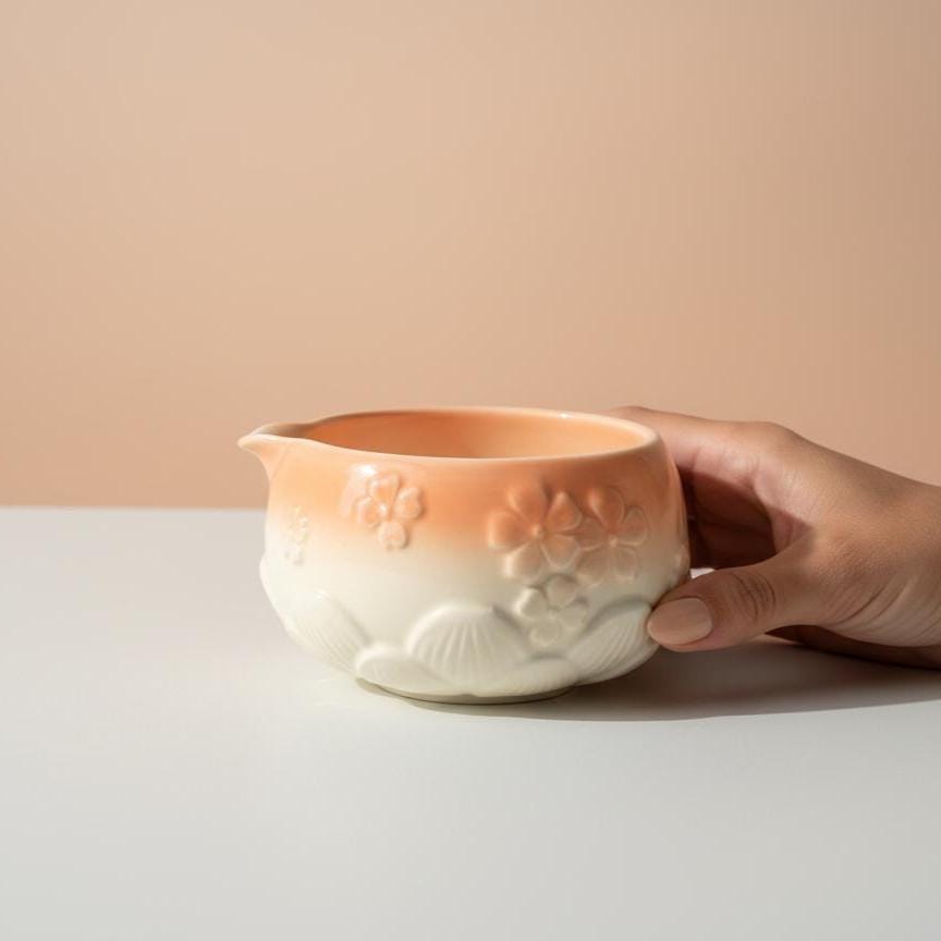 Handmade 4pc Peach Matcha Tea Set | Ceramic Bowls, Matcha Bowl 450ml