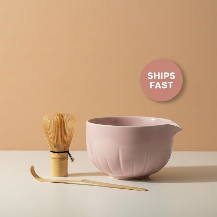 Handmade 4pc Soft Pink Matcha Tea Set | Ceramic Bowl, Matcha Bowls 450ml