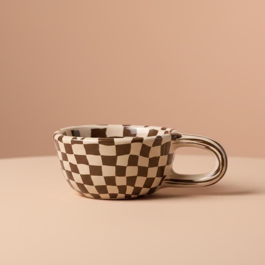 Hand-made Checkered Brown Coffee Mug | Ceramic Mug