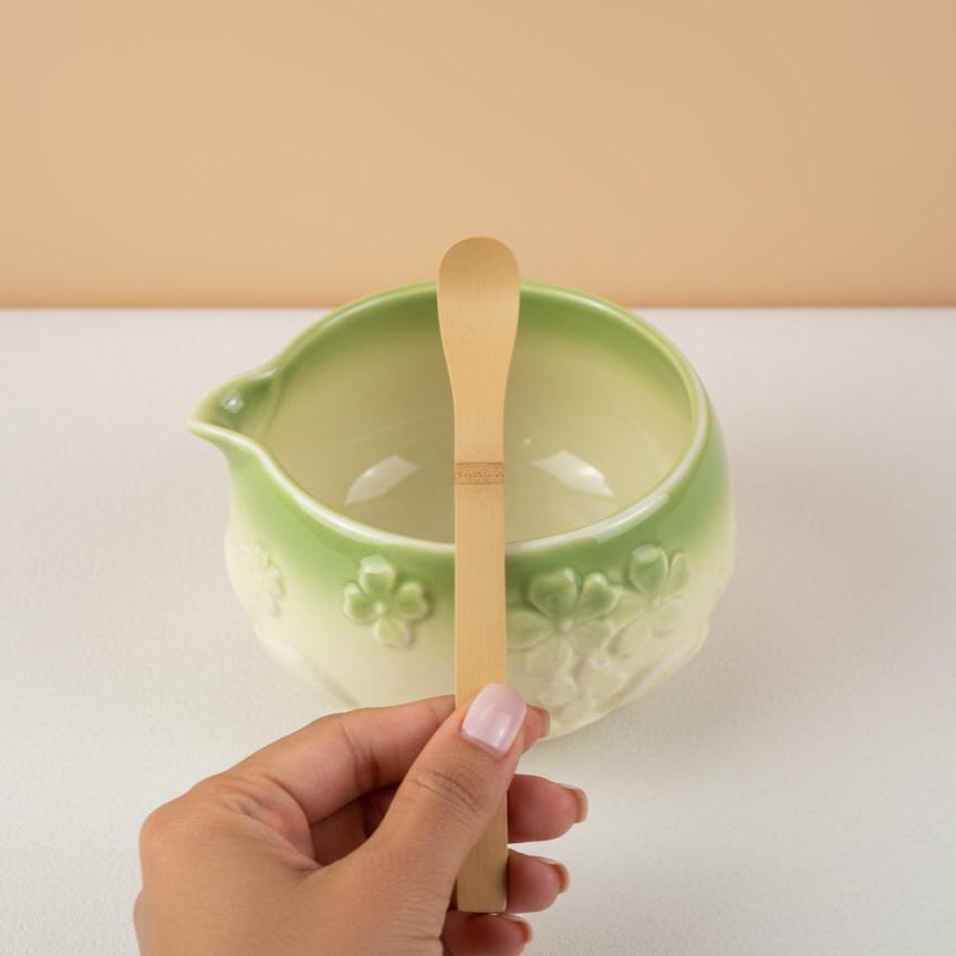 Handmade 4pc Green Bow Matcha Tea Set | Ceramic Bowls, Matcha Bowl 450ml