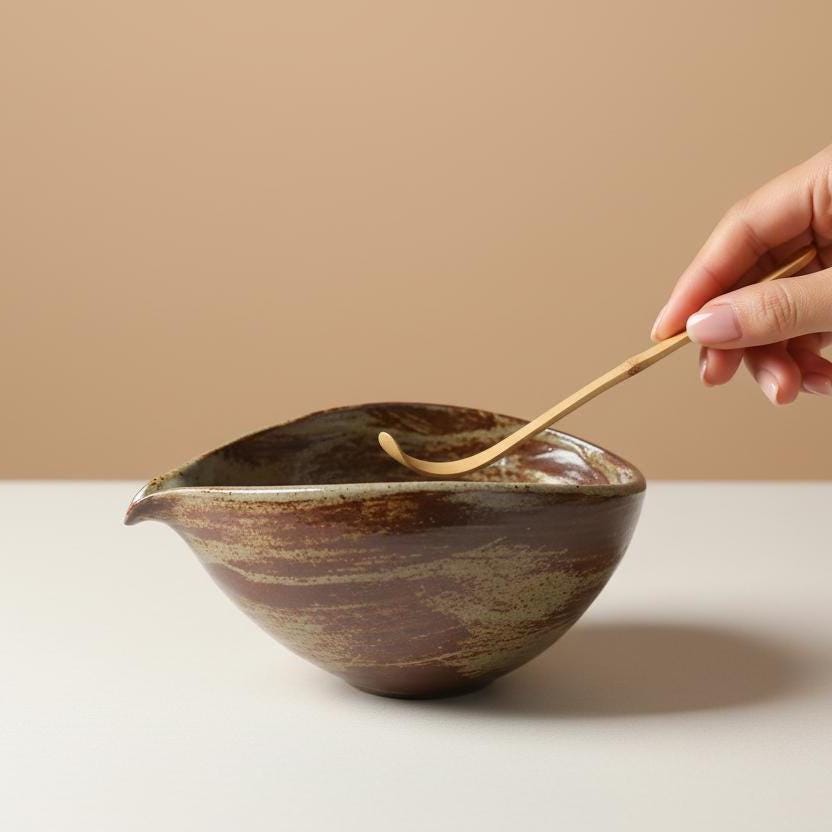 Handmade 4pc Rustic Light Brown Matcha Tea Set | Ceramic Bowls, Matcha Bowl 450ml